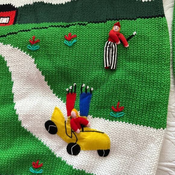 Vintage Rare Cotton Salsa Blue & Green handmade Golf chunky Sweater Size M - Picture 4 of 8